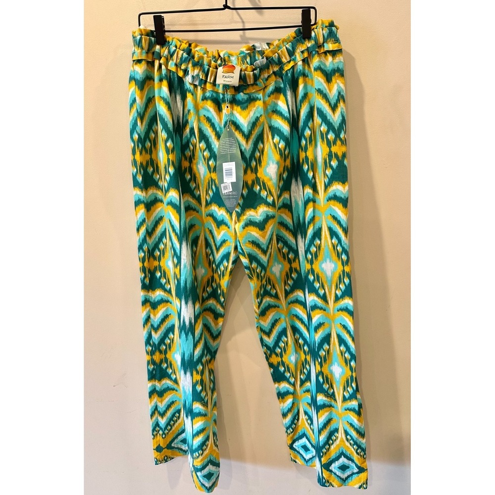 FARM RIO Tropical NWT Sz XL Tapestry Green White Linen Blend Wide Leg Pants $180